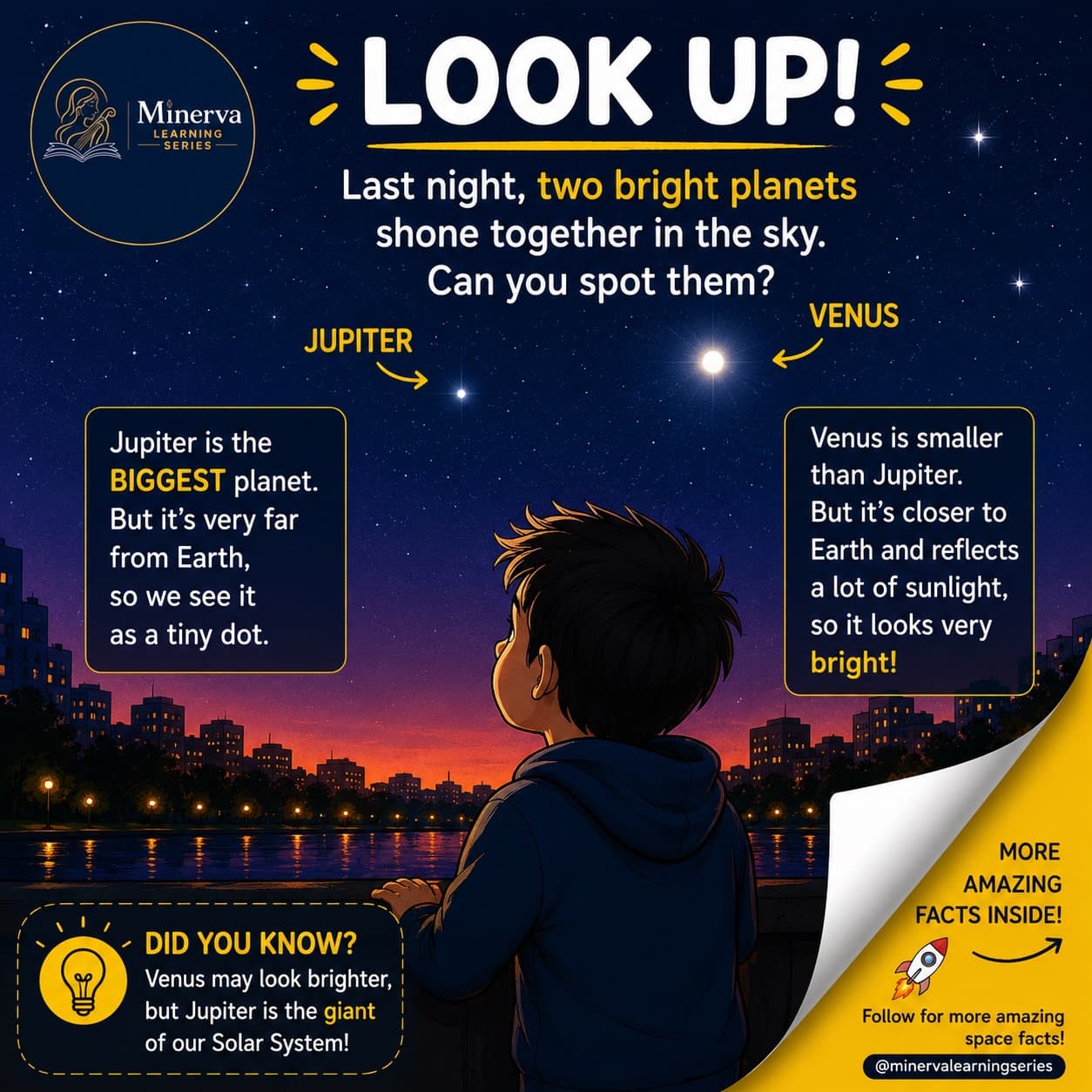 🌌 Last night, Venus and Jupiter lit up the sky. But here’s the real question for your child: 🤔 Are we looking into space… o…