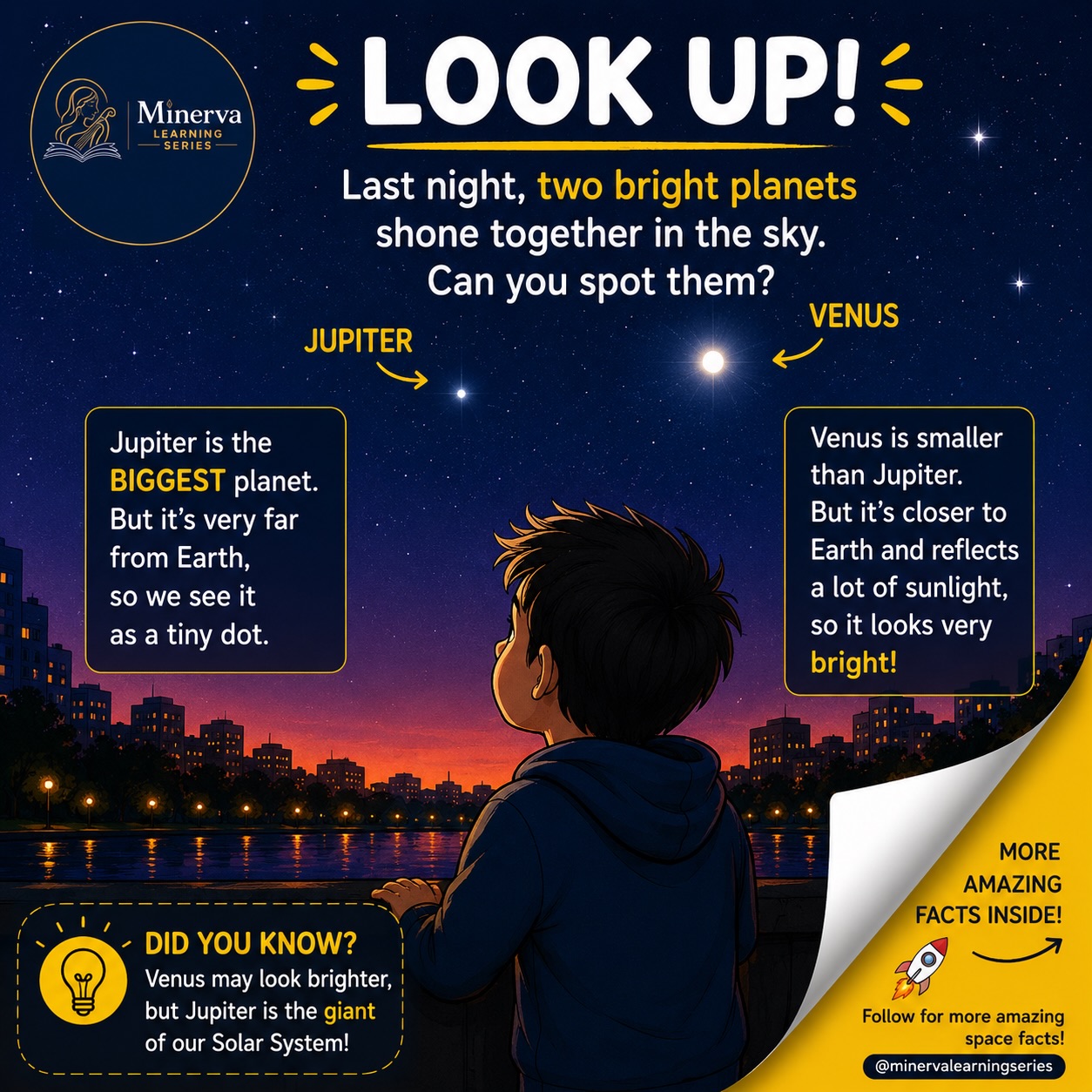 🌌 Last night, Venus and Jupiter lit up the sky. But here’s the real question for your child: 🤔 Are we looking into space… o…